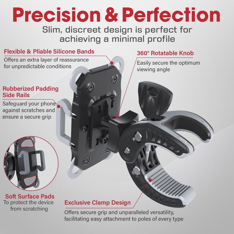 Crescendo CR-30 SlimClip Mic Stand Phone Holder, iPhone Clamp Mount, Pole Phone Mount, Microphone, Music or Drum Stand, Mic/Phone Clip - for iPhone, Samsung Galaxy, Pixel, Any Smartphone (Grey) - Image 4